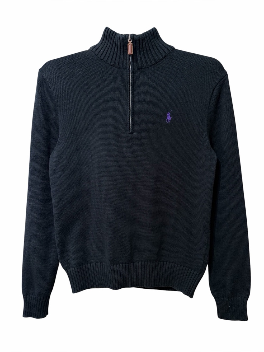 Polo Ralph Lauren Black Quarter Zip Pullover Sweater Purple Pony Size Small
